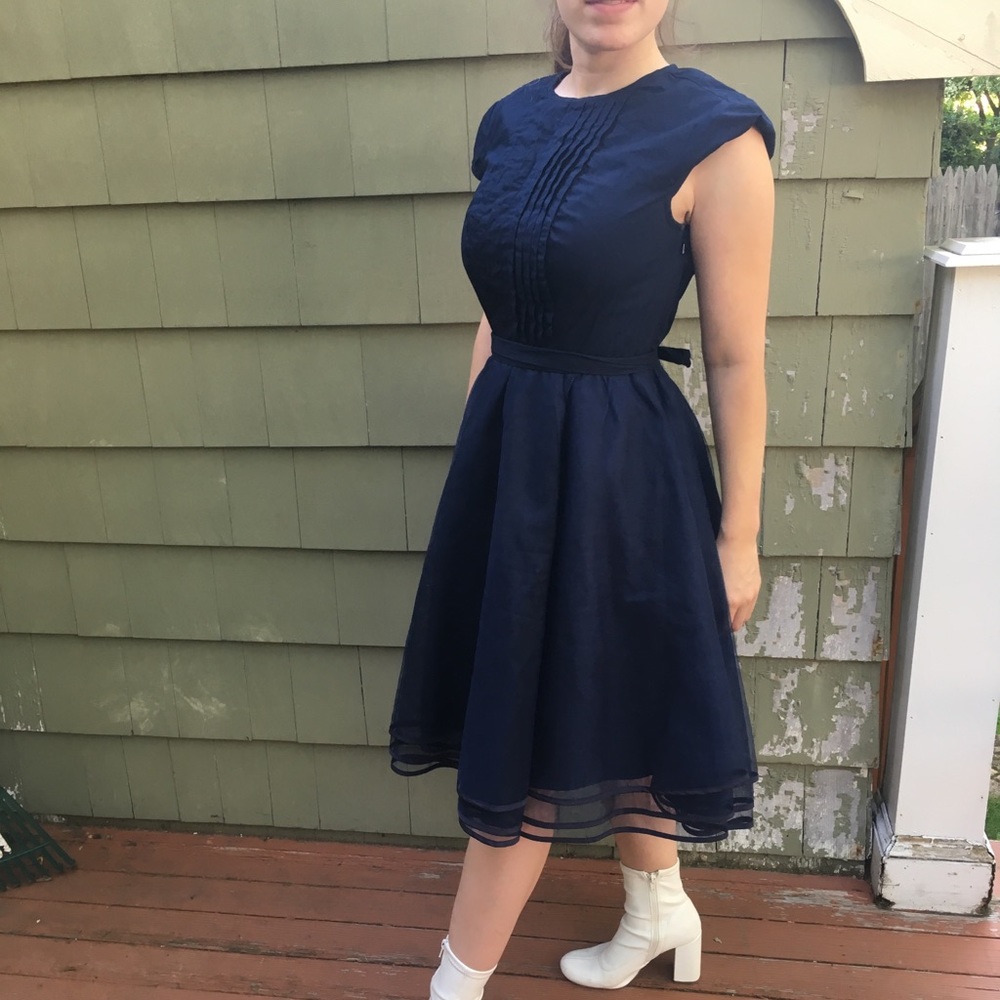 Eshakti Navy Blue Tulle Skirt Flare Dress - Picture 2 of 5